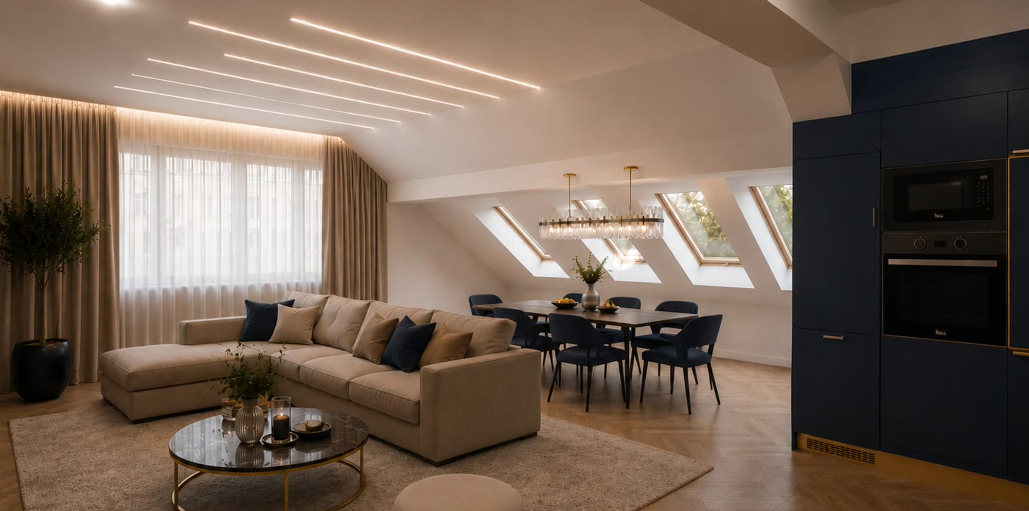 Living luminos cu vedere spre dining